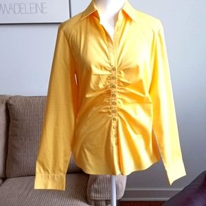 New York & Co medium yellow button down shirt with ruching down middle, NWOT